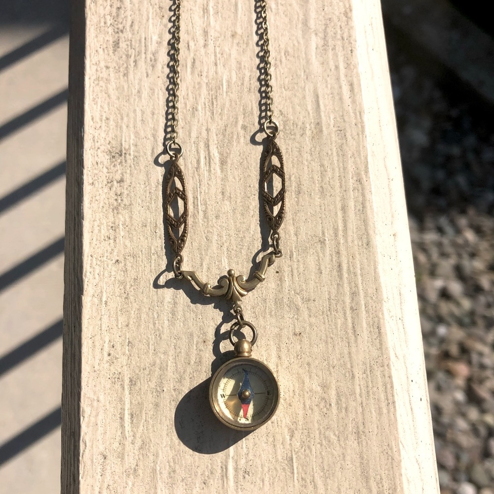 18” Vintage Bronze Compass Necklace